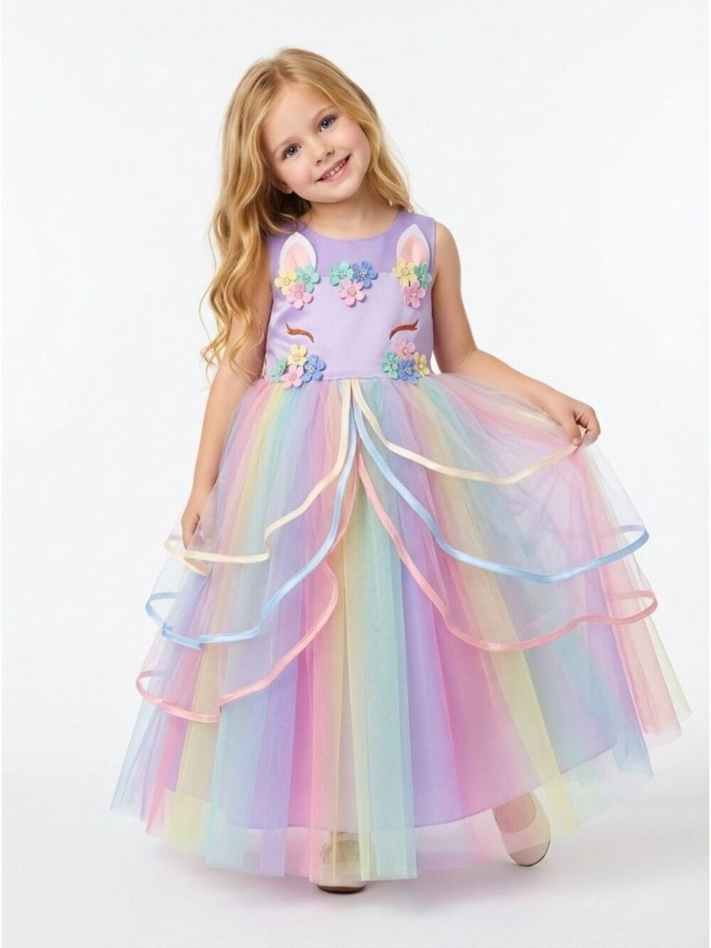 Girls Unicorn Inspired Rainbow Princess Dress  (Size 4) - Picture 2 of 3
